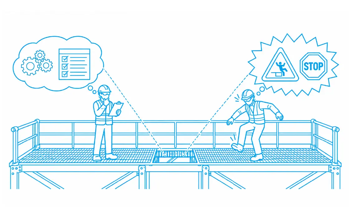 Different people see different risks — illustrated workplace scenario